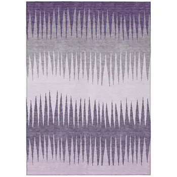 5' X 8' Purple Lavender And Gray Striped Washable Indoor Outdoor Area Rug