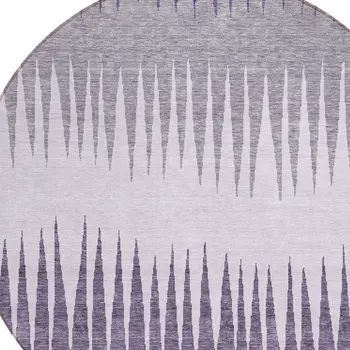 8' Purple Lavender And Gray Round Striped Washable Indoor Outdoor Area Rug