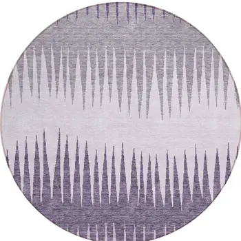 8' Purple Lavender And Gray Round Striped Washable Indoor Outdoor Area Rug
