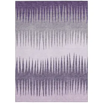 8' X 10' Purple Lavender And Gray Striped Washable Indoor Outdoor Area Rug