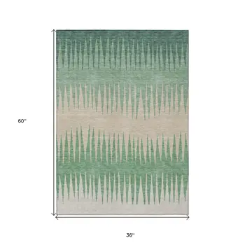 3' X 5' Sage And Gray Striped Washable Indoor Outdoor Area Rug