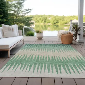 3' X 5' Sage And Gray Striped Washable Indoor Outdoor Area Rug