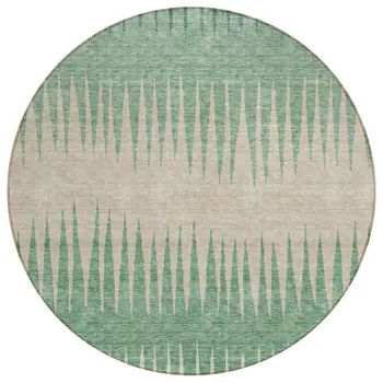 8' Sage And Gray Round Striped Washable Indoor Outdoor Area Rug