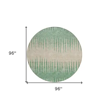 8' Sage And Gray Round Striped Washable Indoor Outdoor Area Rug