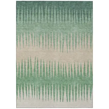 10' X 14' Sage And Gray Striped Washable Indoor Outdoor Area Rug