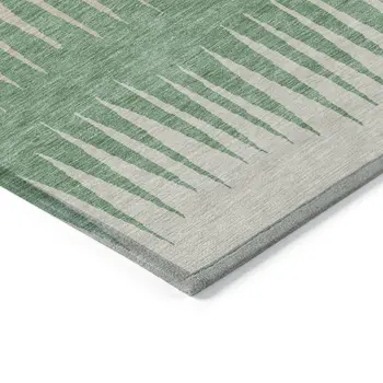 10' X 14' Sage And Gray Striped Washable Indoor Outdoor Area Rug