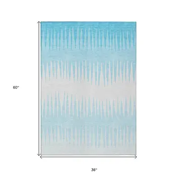 3' X 5' Sky Blue And Gray Striped Washable Indoor Outdoor Area Rug
