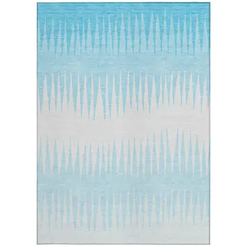 3' X 5' Sky Blue And Gray Striped Washable Indoor Outdoor Area Rug