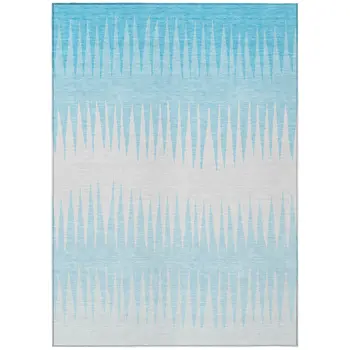 5' X 8' Sky Blue And Gray Striped Washable Indoor Outdoor Area Rug
