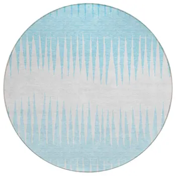 8' Sky Blue And Gray Round Striped Washable Indoor Outdoor Area Rug
