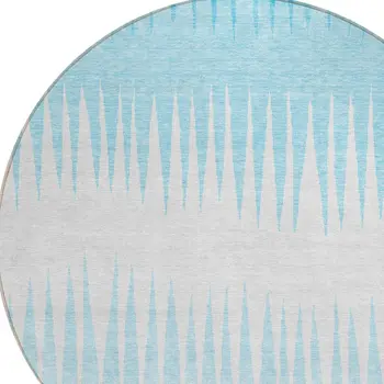 8' Sky Blue And Gray Round Striped Washable Indoor Outdoor Area Rug