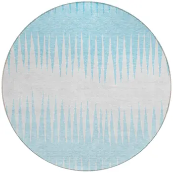 8' Sky Blue And Gray Round Striped Washable Indoor Outdoor Area Rug