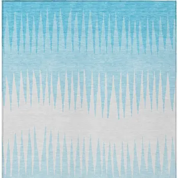 10' X 14' Sky Blue And Gray Striped Washable Indoor Outdoor Area Rug
