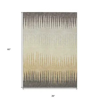 3' X 5' Taupe Beige And Gray Striped Washable Indoor Outdoor Area Rug