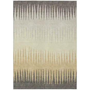 3' X 5' Taupe Beige And Gray Striped Washable Indoor Outdoor Area Rug