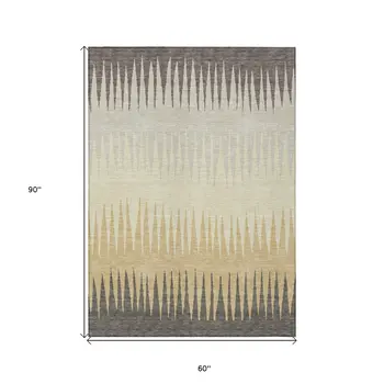 5' X 8' Taupe Beige And Gray Striped Washable Indoor Outdoor Area Rug