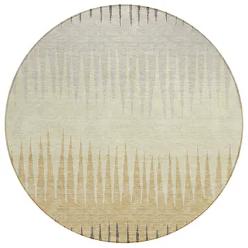 8' Taupe Beige And Gray Round Striped Washable Indoor Outdoor Area Rug