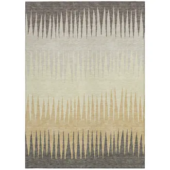 8' X 10' Taupe Beige And Gray Striped Washable Indoor Outdoor Area Rug