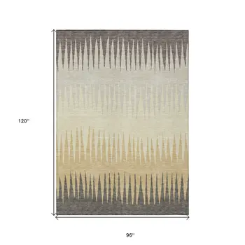 8' X 10' Taupe Beige And Gray Striped Washable Indoor Outdoor Area Rug