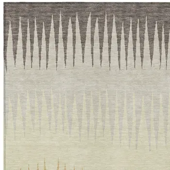 8' X 10' Taupe Beige And Gray Striped Washable Indoor Outdoor Area Rug