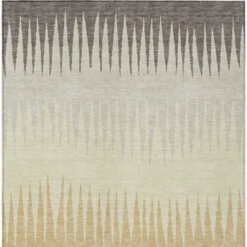 10' X 14' Taupe Beige And Gray Striped Washable Indoor Outdoor Area Rug