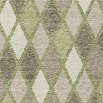 5' X 8' Artichoke Green Beige And Ivory Geometric Washable Indoor Outdoor Area Rug