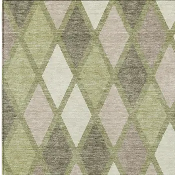 8' X 10' Artichoke Green Beige And Ivory Geometric Washable Indoor Outdoor Area Rug