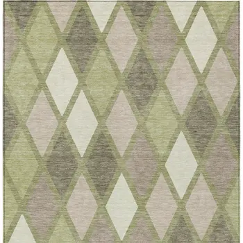 9' X 12' Artichoke Green Beige And Ivory Geometric Washable Indoor Outdoor Area Rug