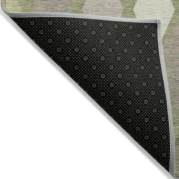 10' X 14' Artichoke Green Beige And Ivory Geometric Washable Indoor Outdoor Area Rug