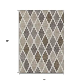 5' X 8' Beige Gray And Brown Geometric Washable Indoor Outdoor Area Rug