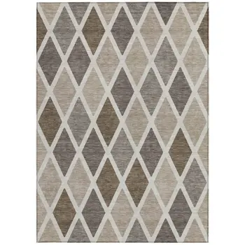 5' X 8' Beige Gray And Brown Geometric Washable Indoor Outdoor Area Rug