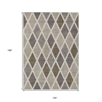 10' X 14' Beige Gray And Brown Geometric Washable Indoor Outdoor Area Rug