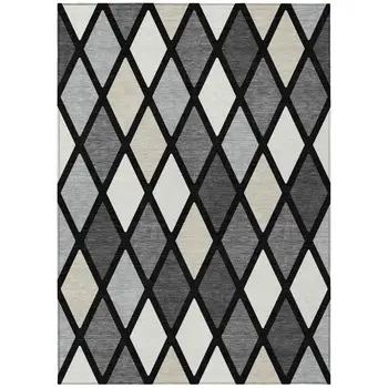3' X 5' Black Gray And Ivory Geometric Washable Indoor Outdoor Area Rug