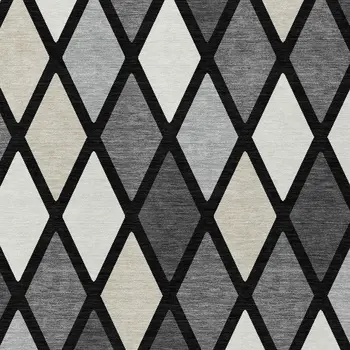 8' X 10' Black Gray And Ivory Geometric Washable Indoor Outdoor Area Rug