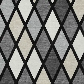 9' X 12' Black Gray And Ivory Geometric Washable Indoor Outdoor Area Rug