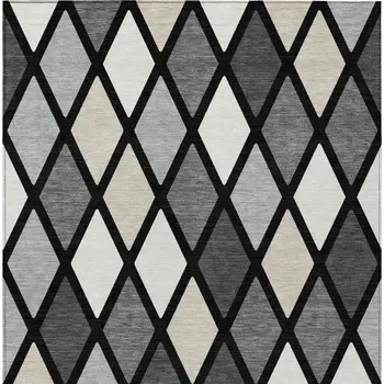 10' X 14' Black Gray And Ivory Geometric Washable Indoor Outdoor Area Rug
