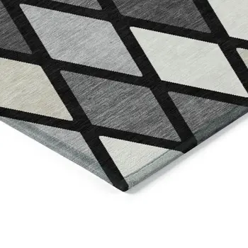 10' X 14' Black Gray And Ivory Geometric Washable Indoor Outdoor Area Rug