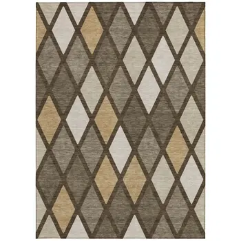 8' X 10' Brown Beige And Ivory Geometric Washable Indoor Outdoor Area Rug