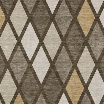 8' X 10' Brown Beige And Ivory Geometric Washable Indoor Outdoor Area Rug