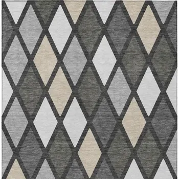 3' X 5' Gray Beige And Ivory Geometric Washable Indoor Outdoor Area Rug