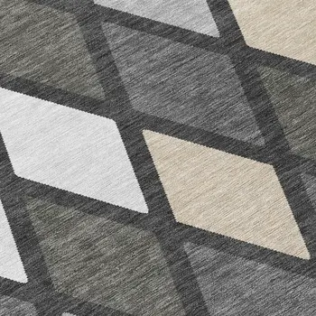8' Gray Beige And Ivory Round Geometric Washable Indoor Outdoor Area Rug