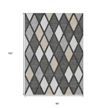 8' X 10' Gray Beige And Ivory Geometric Washable Indoor Outdoor Area Rug