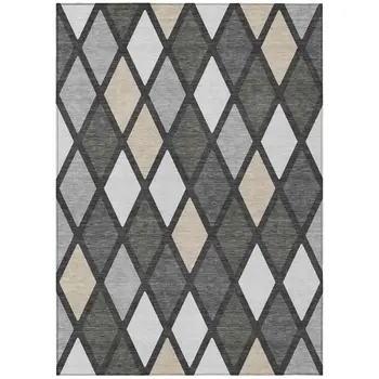 8' X 10' Gray Beige And Ivory Geometric Washable Indoor Outdoor Area Rug