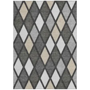 8' X 10' Gray Beige And Ivory Geometric Washable Indoor Outdoor Area Rug