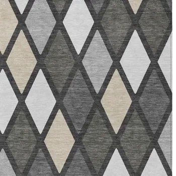 10' X 14' Gray Beige And Ivory Geometric Washable Indoor Outdoor Area Rug