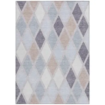 3' X 5' Lavender Brown And Ivory Geometric Washable Indoor Outdoor Area Rug