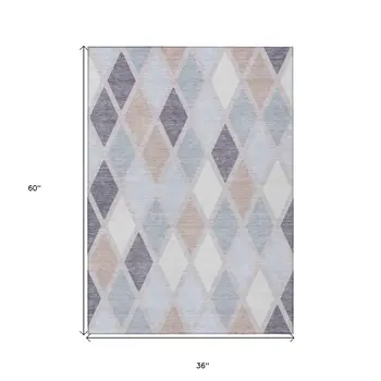 3' X 5' Lavender Brown And Ivory Geometric Washable Indoor Outdoor Area Rug
