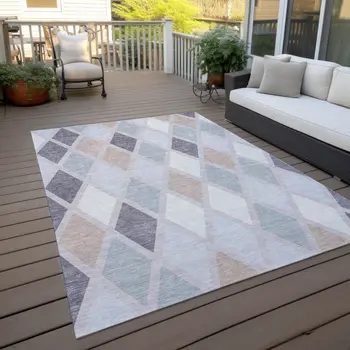 3' X 5' Lavender Brown And Ivory Geometric Washable Indoor Outdoor Area Rug