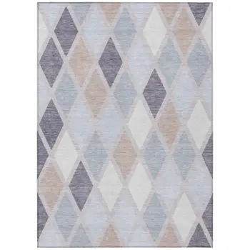 3' X 5' Lavender Brown And Ivory Geometric Washable Indoor Outdoor Area Rug