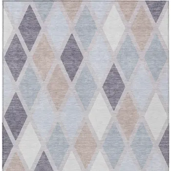 5' X 8' Lavender Brown And Ivory Geometric Washable Indoor Outdoor Area Rug